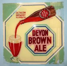 An Octagon Brewery Ltd, Plymouth, painted advertising glass panel for "Devon Brown Ale" showing