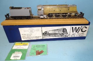 A Crown Line brass kit-built ST BR Bulleid Light Pacific with tender, (made, not painted).