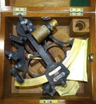 A cased Hezzanith nautical sextant by the maker Heath & Co, number 62152, inside the lid is a