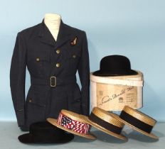 A bowler hat "Burlington" by Lincoln Bennett & Co, three straw boaters, a Spanish hat and an RAF