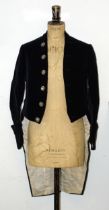 A gentleman's court dress midnight blue velvet tail coat with ivory silk lining and ten cut-steel