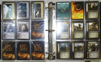 A massive collection of 'Lord of the Rings' game cards, in seven albums and loose, in two boxes,