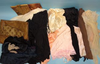 Assorted early-20th century and later lingerie: cami knickers, five pairs of stockings, three slips,