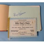 A small autograph book c1960s, including: Billy Fury (x3), Billy J Kramer, Russ Conway, Peter Noone,