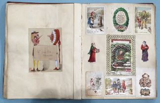 A Victorian album of approximately 55 pages of Victorian greetings cards, nearly all stuck-down.