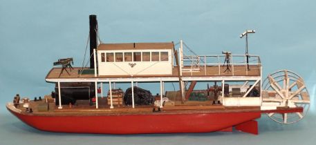 A scratch/kit-built model of a paddle steamer gun boat of mainly wood construction, with