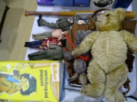 Four Action Men in military clothing, a Pelham ventriloquist puppet and other collectable items.