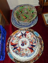 Two Imari plates, 21cm diameter and other decorative plates.