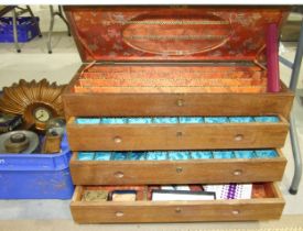 An Oriental hardwood bank of four graduated drawers, 70cm wide and other items.