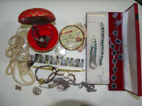 A Thai niello hinged bracelet, a quantity of silver jewellery, watches and costume jewellery.
