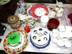 A Doulton powder box and cover with elephant finial, a Poole Pottery baluster vase and various