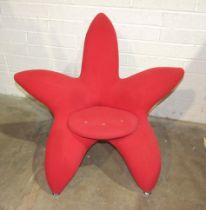 A post-modern Getsuen lounge chair in the 'Lily' design by Masanori Umeda, with red upholstery and