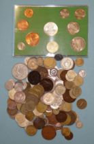 A collection of various world coins, including Ceylon/Sri Lanka and India, contained in two albums