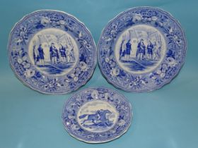 Jones & Sons, Hanley (1826-28), from the British History Series: a pair of plates decorated blue and