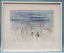 Charles Howard (1922-2007) THE BEACH WITH CHILDREN Watercolour, pencil and pastel, signed and