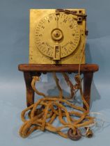 A 19th century brass noctuary or night-watchman's four-pillar clock movement by Whitehurst of Derby