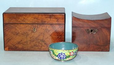 A 19th century mahogany single-division tea caddy with concave top, a Victorian two-division tea