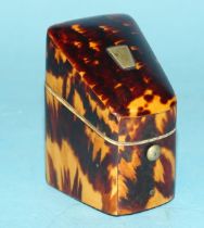 A 19th century tortoiseshell thimble case in the form of a Miniature Sheraton-style knife box, 5.5cm