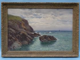 William King WESTCOUNTRY COASTAL SCENE Signed oil on canvas, dated 1909, inscribed on studio label