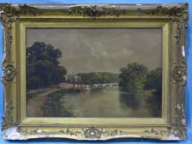 J Lewis, 19th century SCENE ON THE THAMES, RICHMOND BRIDGE LOOKING TOWARDS LONDON Signed oil on canv