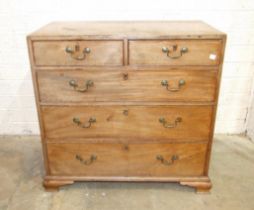 A Georgian mahogany chest of two short and three long cockbeaded drawers on bracket feet, 90cm wide,