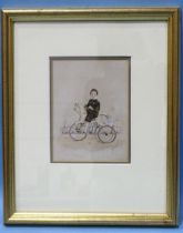 19th century English School YOUNG BOY ON ROCKING HORSE TRICYCLE Unsigned pencil and watercolour with