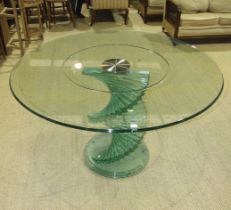 A contemporary circular glass-topped table on stepped spiral base, in the manner of Danny Lane,