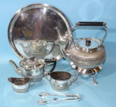 An Edwardian silver bachelor's tea service with gadrooned decoration, William Henry Leather,