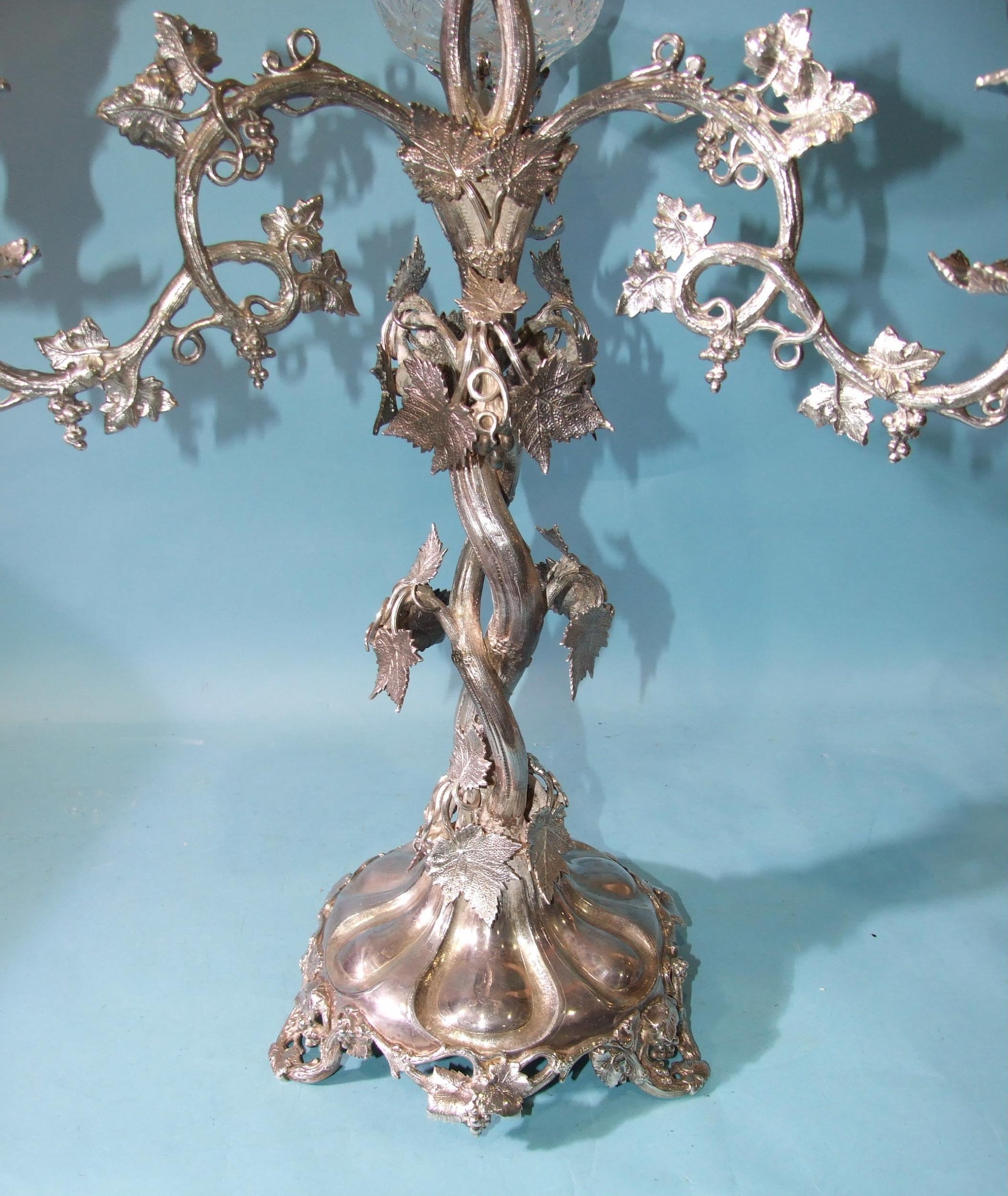 A large Victorian plated centrepiece in the form of a fruiting vine, with central glass bowl and - Image 4 of 4