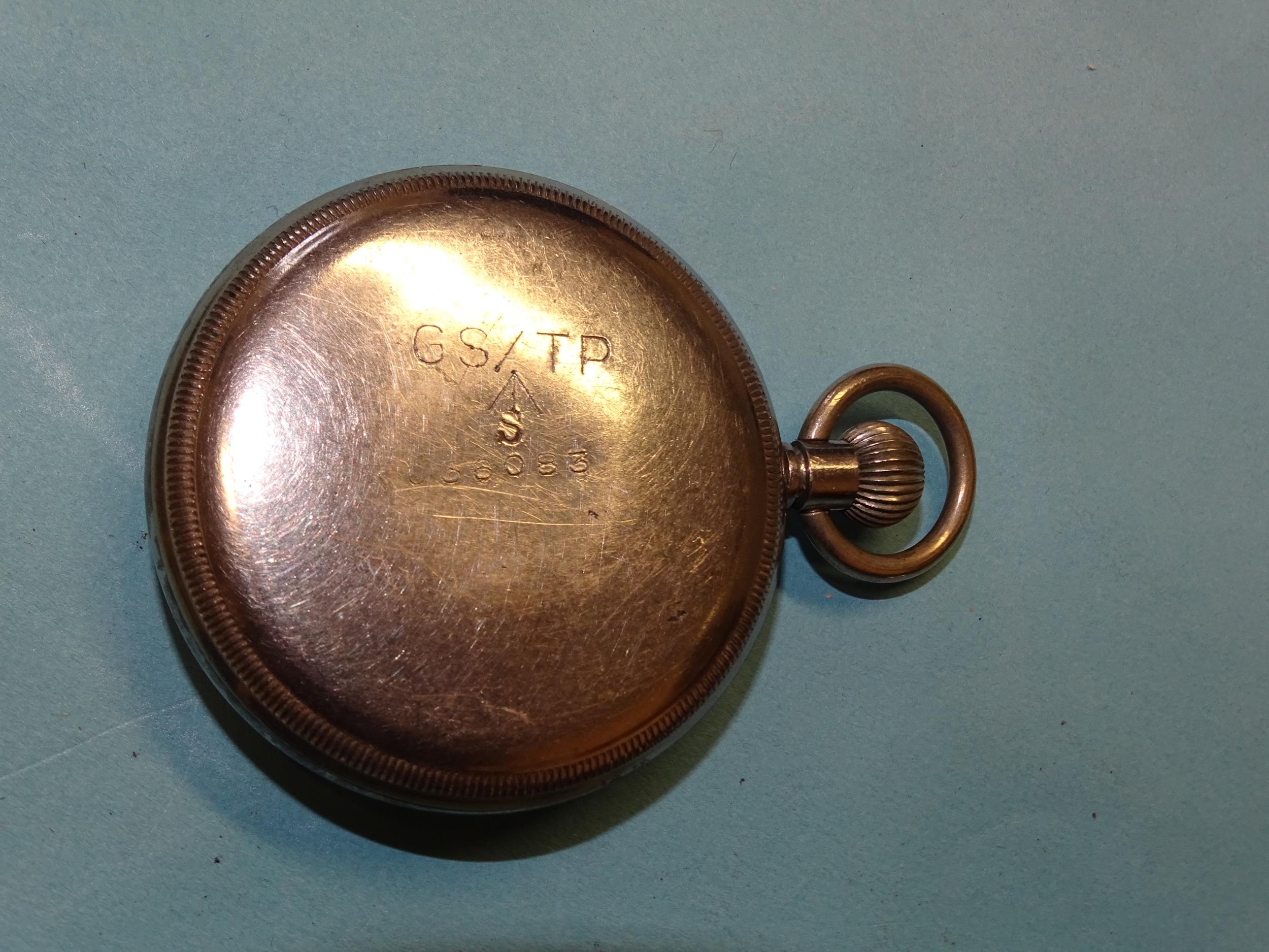 A WWII military issue GSTP pocket watch, with white dial, Arabic numerals and seconds subsidiary, ( - Image 3 of 4