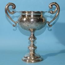 A Chinese white metal trophy cup "Snooker Championship, Hong Kong........", with wavy rim, scroll