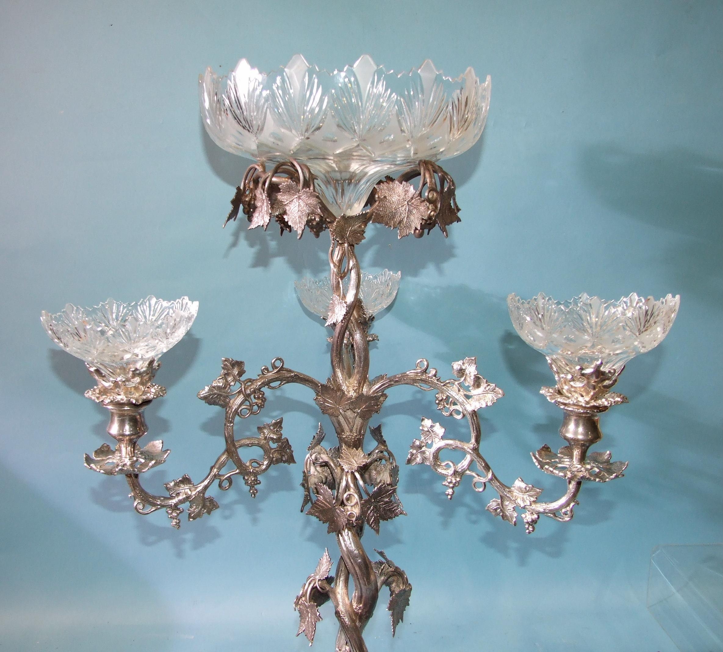 A large Victorian plated centrepiece in the form of a fruiting vine, with central glass bowl and - Image 3 of 4