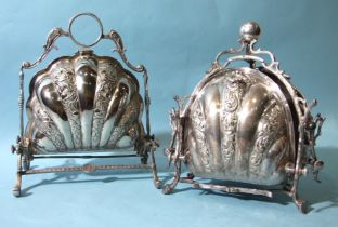 A late-19th/early-20th century plated triple-shell-form folding warming dish with embossed