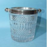 A 20th century moulded glass champagne ice bucket with plated rim, 21cm high, 19cm diameter.