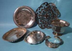 A white metal bowl of decagon shape, 6.5cm high, 10cm diameter, stamped "Pure", a white metal