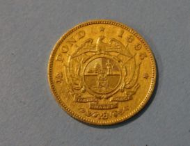 A South Africa 1895 half-pond coin.