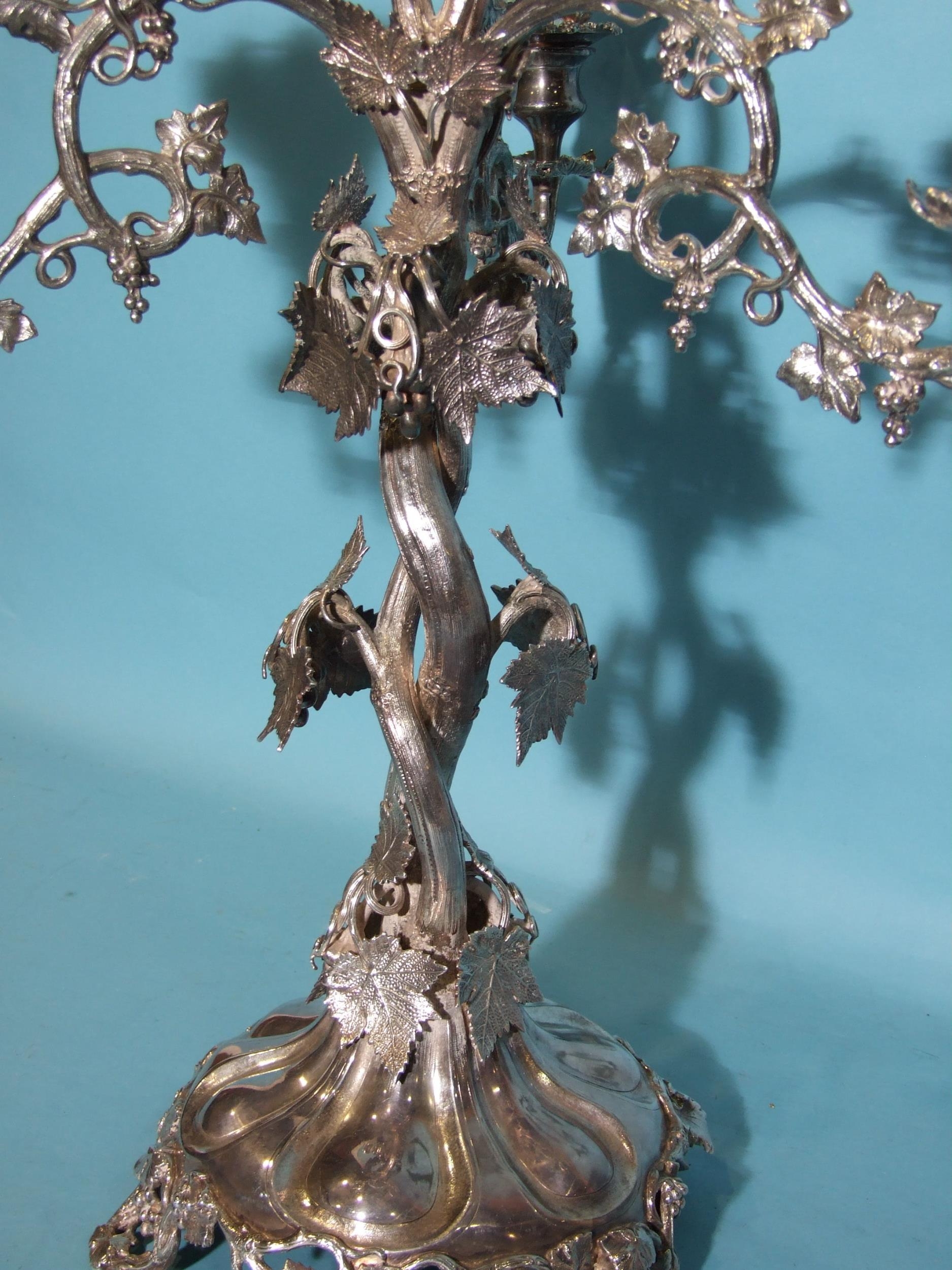 A large Victorian plated centrepiece in the form of a fruiting vine, with central glass bowl and - Image 2 of 4