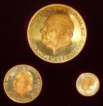 A set of three .900 gold medallions to commemorate "Sir Winston Churchill's 90th Birthday", designed