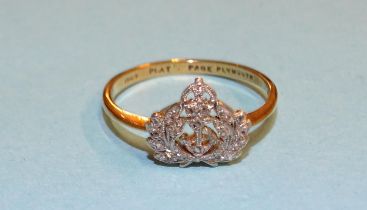 An Edwardian diamond Royal Navy sweetheart ring set rose-cut diamonds, in 18ct yellow gold and