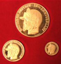 A set of three 22ct gold medallions to commemorate the "25th Anniversary of The Battle of