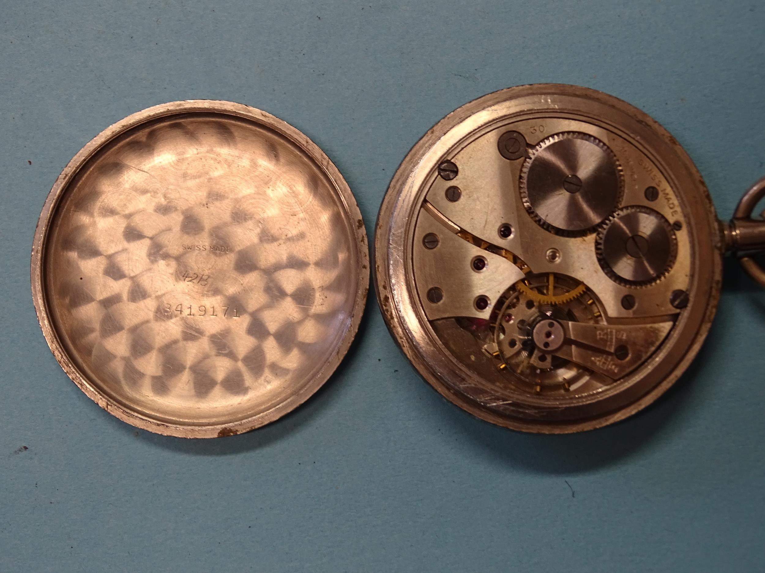 A WWII military issue GSTP pocket watch, with white dial, Arabic numerals and seconds subsidiary, ( - Image 4 of 4