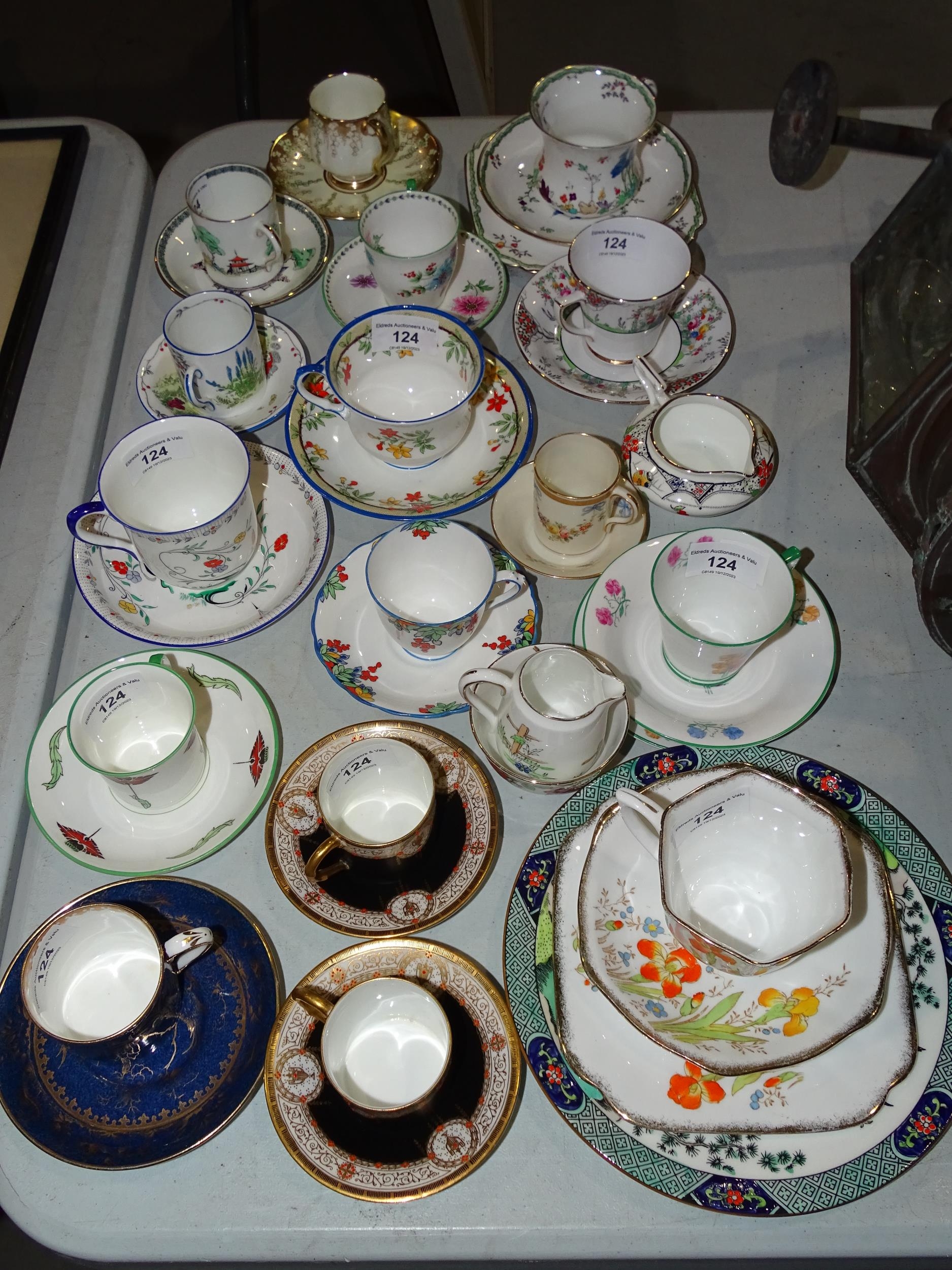 Various 20th century trios, cups, saucers and coffee cans, including Shelley, Crown Staffordshire,