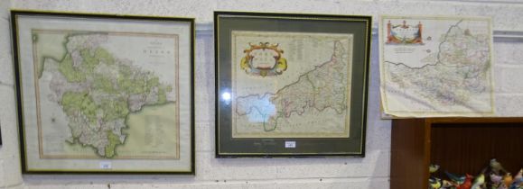 Robert Morden - Map of Cornwall, hand-coloured engraving, 37 x 44cm, another unframed 'Somerset',