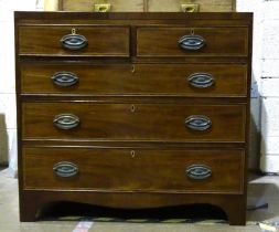 A 19th century mahogany inlaid straight-front chest of two short and three long cockbeaded