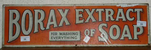 A "Borax Extract of Soap" rectangular metal sign, 17.5 x 61cm, (a/f).