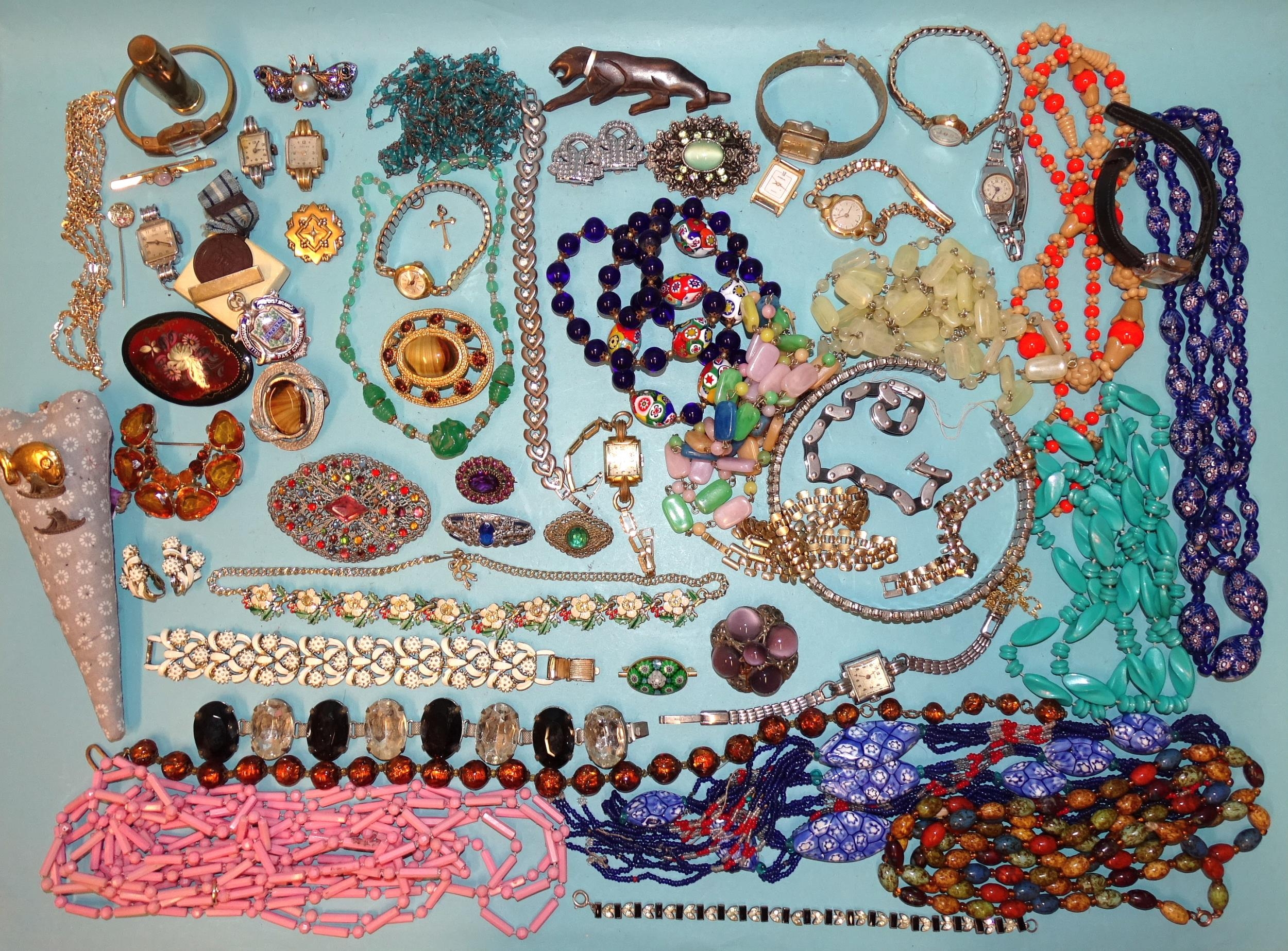 A quantity of costume jewellery, a 9ct-gold-cased lady's Rotary wrist watch and other lady's wrist