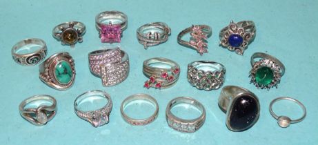 A quantity of gem-set 925-silver rings, (17), gross weight 102.7g.