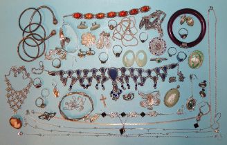 A quantity of silver filigree and other jewellery, some enamelled.