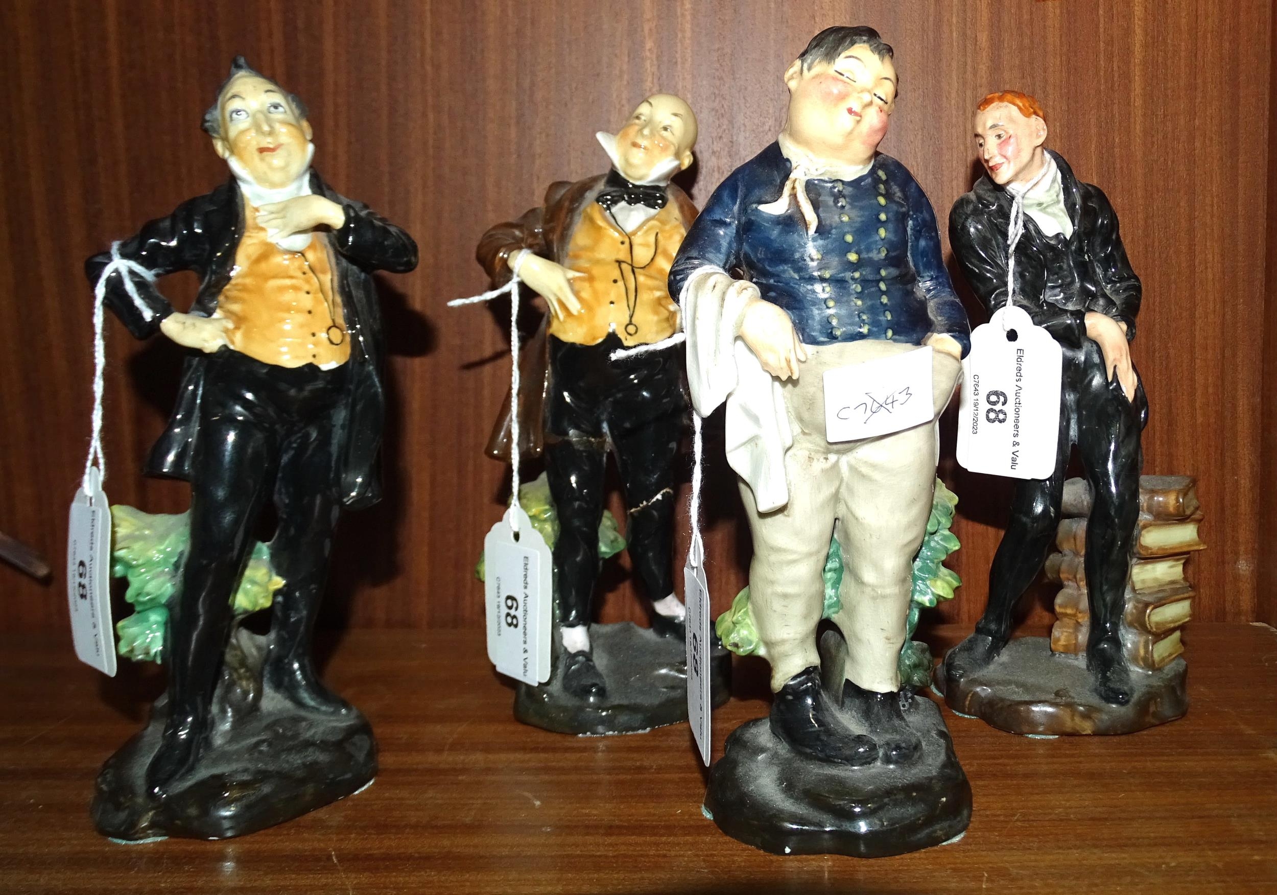 A collection of four Royal Doulton Dickens character figurines: 'Fat Boy' HN55, 'Uriah Heep'