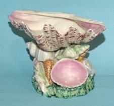 A 19th century Royal Worcester dish in the form of an upturned clam shell, on naturalistic base
